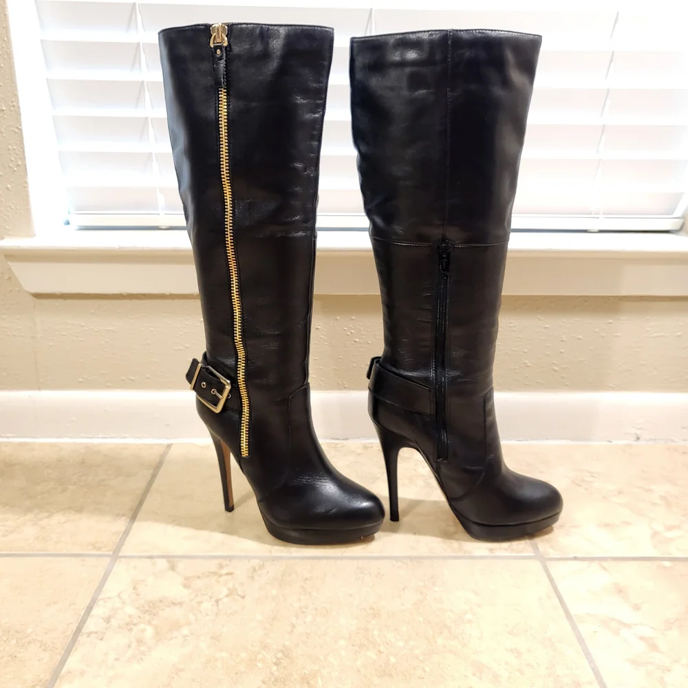 Aldo Knee High Stiletto Leather Boots - Picture 2 of 15
